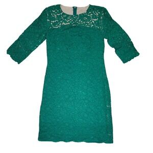 Lauren Ralph Lauren Lace Sheath Dress Emerald Green 3/4 Sleeve Christmas color!